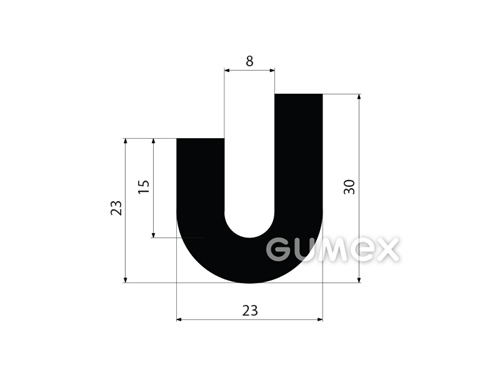 Gumový profil tvaru "U", 30x23/8mm, 60°ShA, NBR, -40°C/+70°C, čierny
